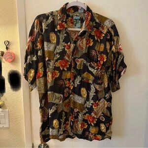 Everest Collection Hawaiian Shirt Large Floral Cuban Cigar Print FLAWED